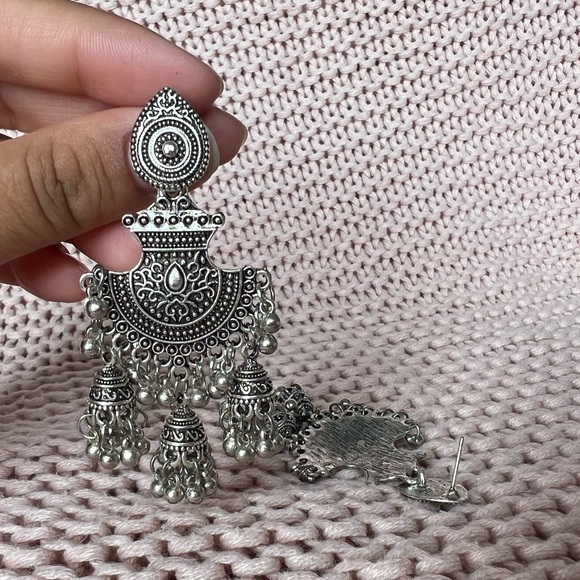 Oxidized earrings with 3 mini jhumkas - Picture 4 of 4